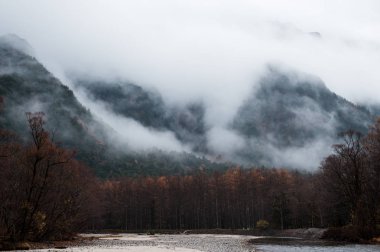 büyük sonbahar sezonu renkli yaprak ve güzel peyzaj kamikochi, Japonya