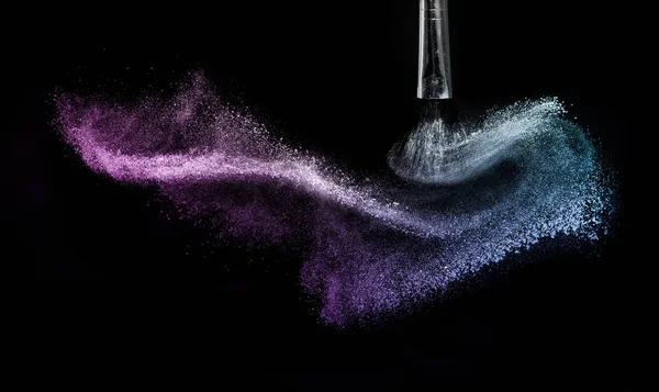 purple and blue ocean powder color splash and brush for makeup a