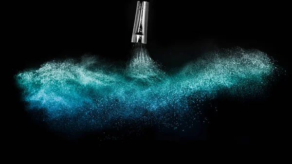 Deep ocean powder color splash and silver brush for makeup artis