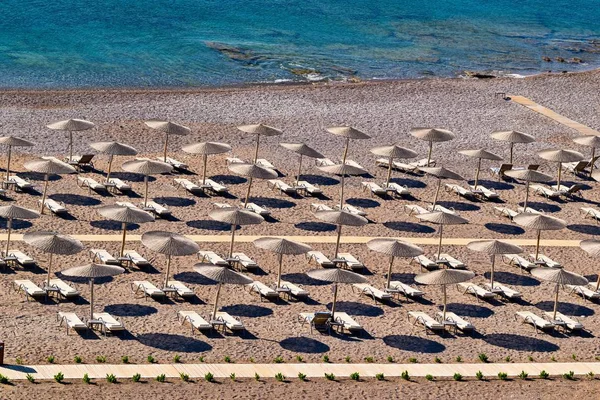 Beach Landscape Sea Coast Umbrellas Chaise Lounges Look Top — Stock Photo, Image