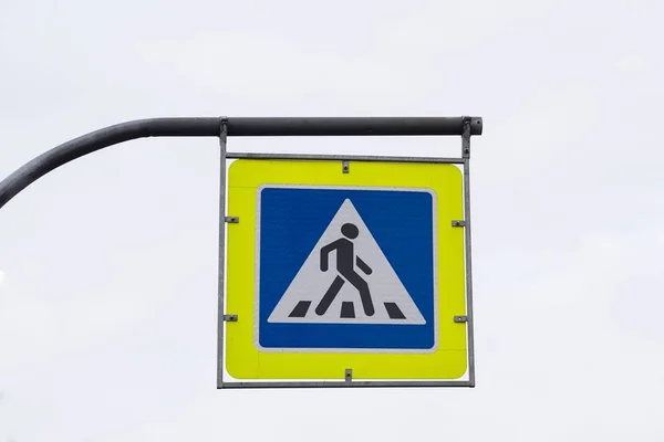 One Road Sign Crosswalk Closeup Empty Background — Stock Photo, Image