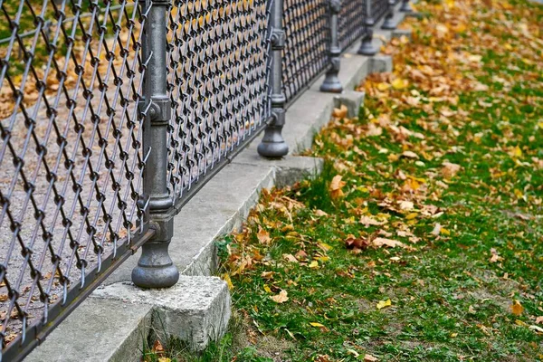 Část kovového plotu v parku — Stock fotografie