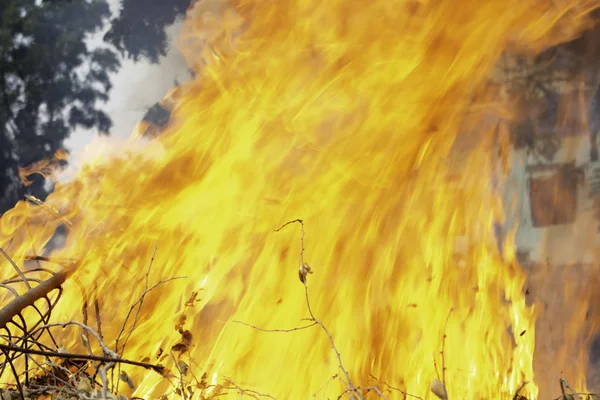 Płonący ogień na stercie drewna na opał — Zdjęcie stockowe