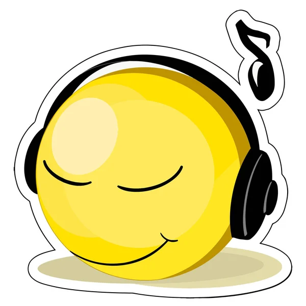 Illustratie Van Een Gele Smilie Luisteren Naar Muziek Koptelefoon — Stockvector