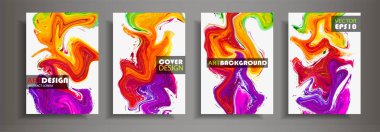 Modern tasarım A4. Renkli parlak sıvı boyalar üreten sıvı doku soyut. Splash neon boyalar eğilimleri. Kullanılan tasarım sunumlar, baskı, el ilanı, iş kartları, davetiyeler, takvimler, siteleri, ambalaj, kapak.