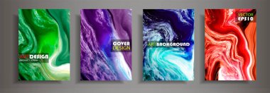 Modern tasarım A4. Renkli parlak sıvı boyalar üreten sıvı doku soyut. Splash neon boyalar eğilimleri. Kullanılan tasarım sunumlar, baskı, el ilanı, iş kartları, davetiyeler, takvimler, siteleri, ambalaj, kapak.