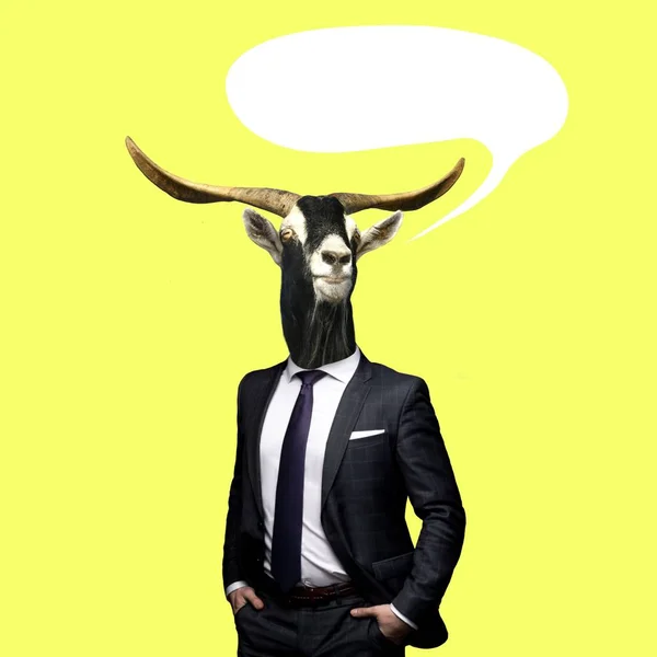 現代美術のコラージュ スーツのヤギ — ストック写真