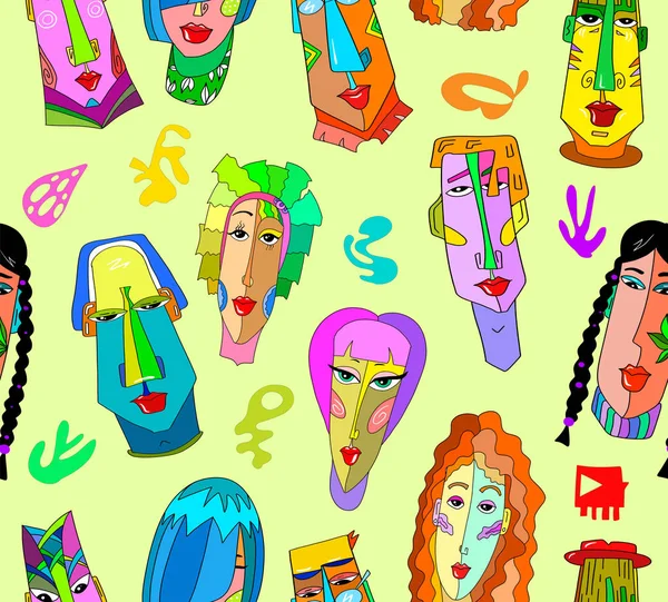 Творческий Шаблон Цветные Головы Мужчин Женщин Используется Полиграфической Упаковке Дизайне — стоковый вектор
