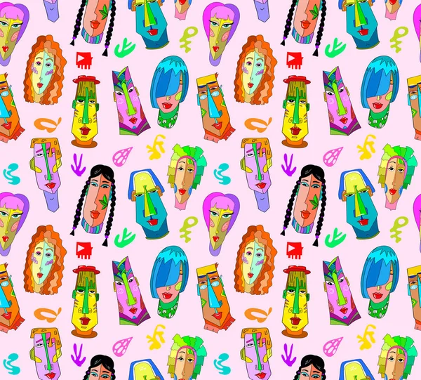 Creatieve Patroon Gekleurde Koppen Van Mannen Vrouwen Gebruikt Voor Het — Stockvector