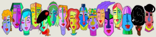 Conjunto Criativo Desenhos Animados Cabeças Homens Mulheres Design Arte Eps10 —  Vetores de Stock