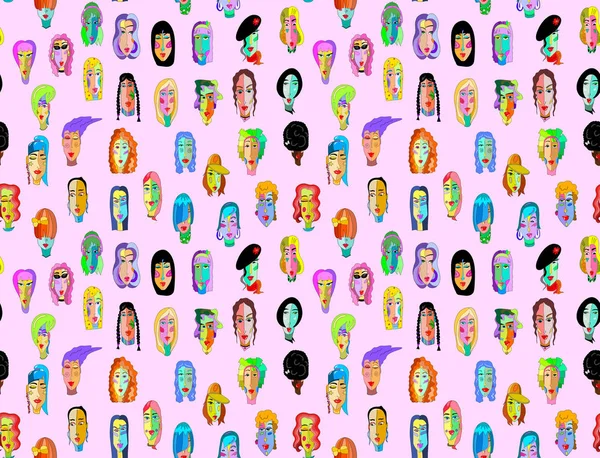 Creatieve Patroon Gekleurde Koppen Van Mannen Vrouwen Gebruikt Voor Het — Stockvector