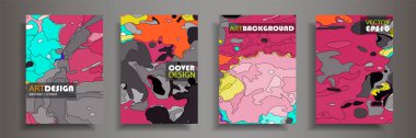 Modern tasarım A4. Renkli parlak sıvı boyaların soyut parlak dokusu. Sıçrama eğilimleri boyalar. Kullanılmış tasarım sunumları, baskı, el ilanı, kartvizit, davetiye, takvim, site, ambalaj, kapak.