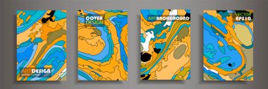 Modern tasarım A4. Renkli parlak sıvı boyaların soyut parlak dokusu. Sıçrama eğilimleri boyalar. Kullanılmış tasarım sunumları, baskı, el ilanı, kartvizit, davetiye, takvim, site, ambalaj, kapak.