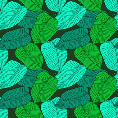 Yaprak dikişsiz desen, çizgi sanat mürekkep çizim yaprakları 