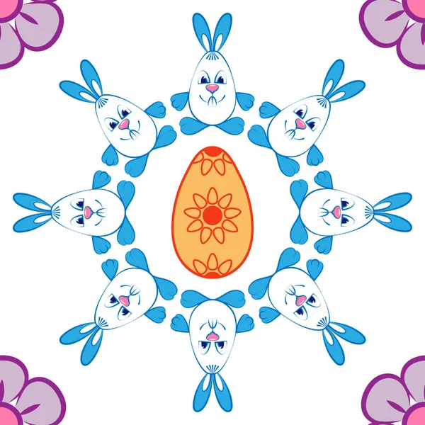 Muster Ostermotive Kaninchen Blumen Und Eier Das Orangefarbene Mit Einem — Stockvektor