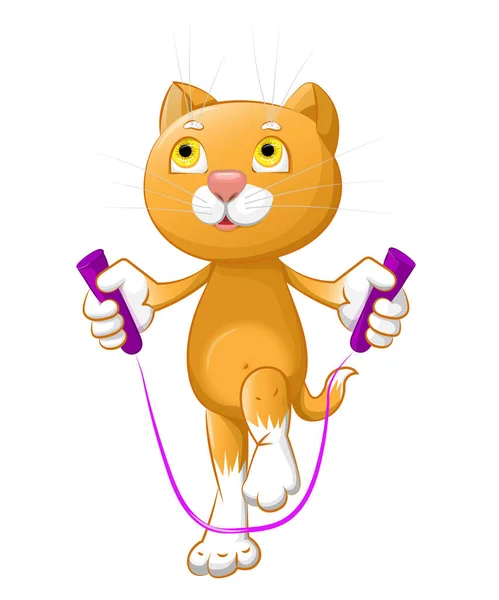 The little cat is jumping rope. — Stock Vector