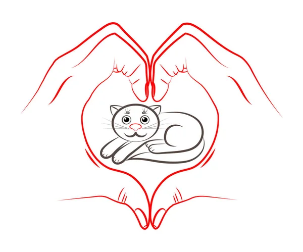 Cat in the heart. — Stock Vector