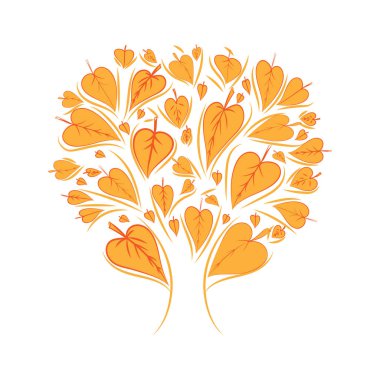 Beyaz arka plan üzerinde sonbahar ağacı. Ağaç portakal, sonbahar yaprakları ile dekore edilmiştir. Vektör çizimi.