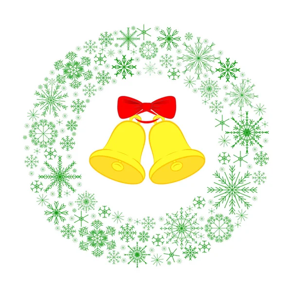 눈송이의 크리스마스 화환은 크리스마스 장식되어 있습니다 눈송이 배경에 빨간색 크리스마스 — 스톡 벡터