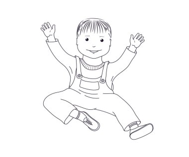 Küçük bir çocuk. Neşeli bir çocuğun anahat görüntüsü. vektör illüstrasyon.