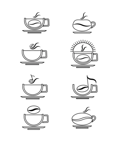 Een Set Gestileerde Koffiekopjes Contourbeeld Een Witte Achtergrond Ontwerpelement Vectorgrafieken — Stockvector