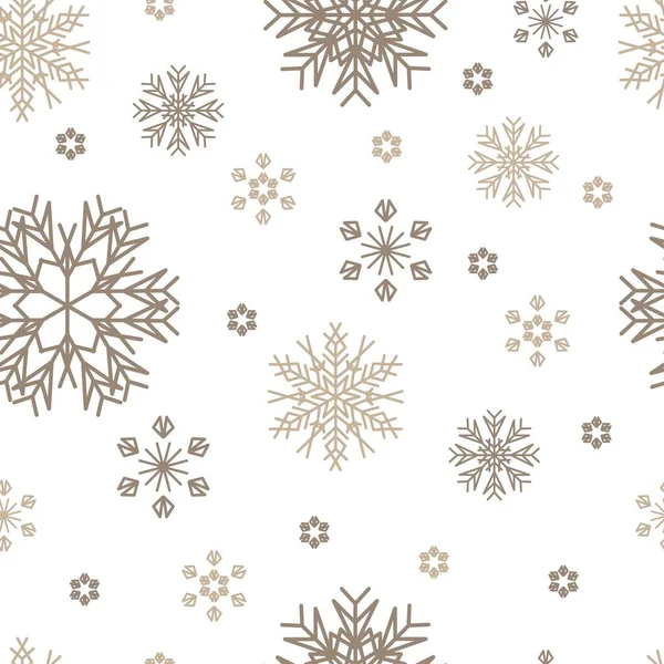Nieuwjaarspatroon Van Beige Sneeuwvlokken Een Witte Achtergrond Ontwerpelement Vectorillustratie — Stockvector