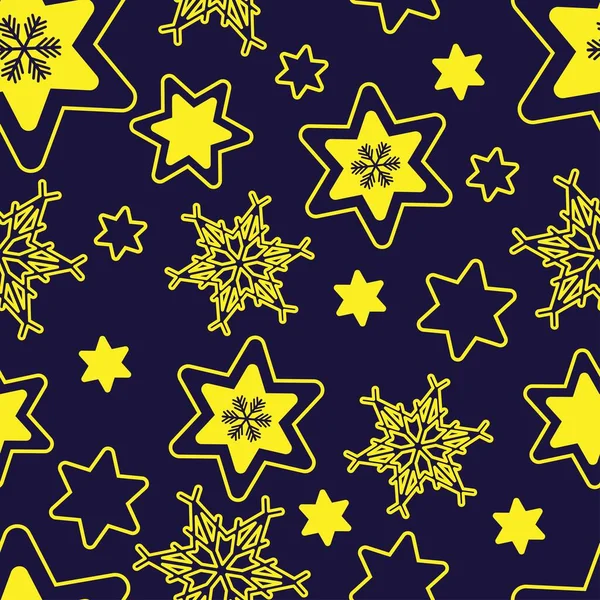 Año Nuevo Patrón Sin Costuras Navidad Estrellas Copos Nieve Estilo — Vector de stock
