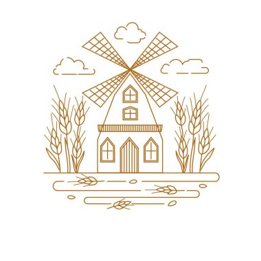 Değirmen. Beyaz bir arkaplanda görüntüyü birleştir. Tasarım elemanı. Vektör illüstrasyonu.