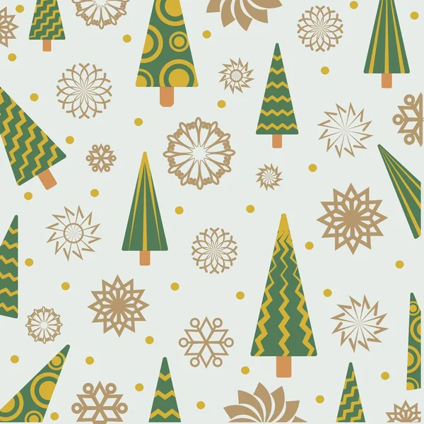 Новогодняя Рождественская Текстура Подложки Декор Цветные Стилизованные Елки Снежинки Бледно — стоковый вектор