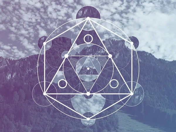 Colagem Meditativa Abstrata Com Imagem Paisagem Montanhosa Símbolo Geométrico Sagrado — Fotografia de Stock