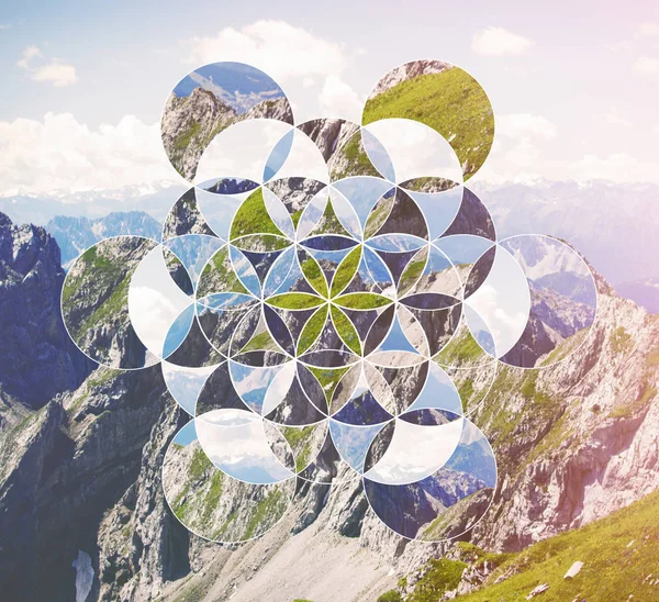 Abstract Background Image Mountains Flower Life Sacred Geometry Harmony Spirituality — Stock Photo, Image