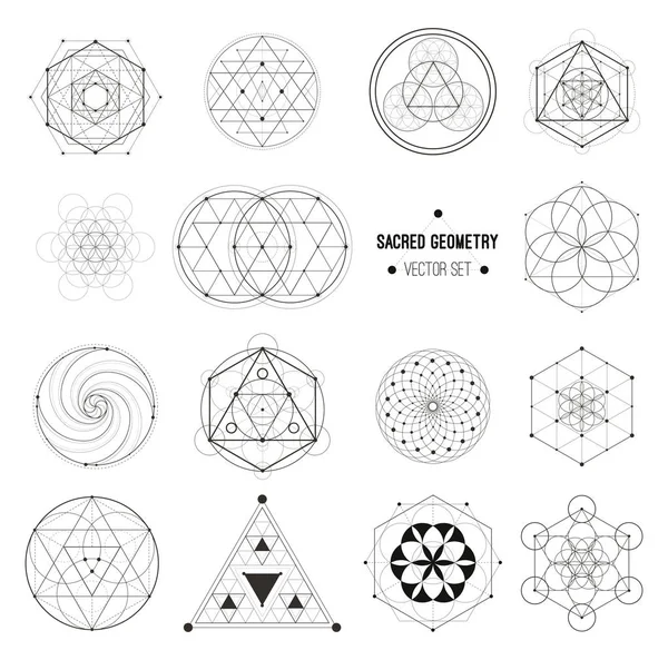 神聖な幾何学のベクトルのデザイン要素です 錬金術 精神性 流行に敏感な記号および要素 ベクトルを設定 — ストックベクタ