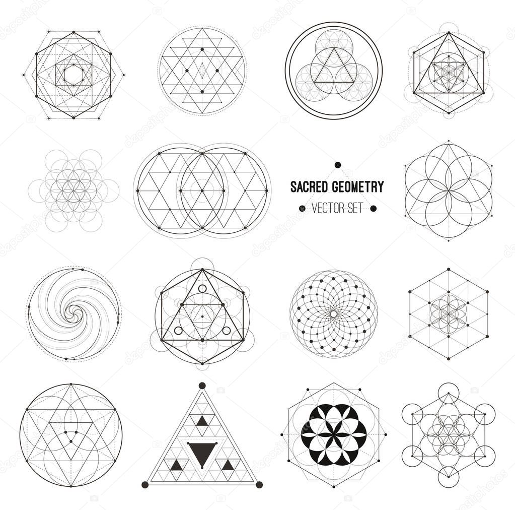 Sacred geometry vector design elements. Alchemy, religion, philosophy, spirituality, hipster symbols and elements. Vector set.