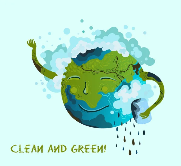 Kendini temizleyen Dünya gezegeninin ekolojik kavramsal çizimi. — Stok Vektör