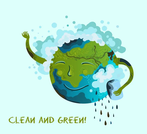 Ecological conceptual illustration of planet Earth that clean up itself. — Stock Vector