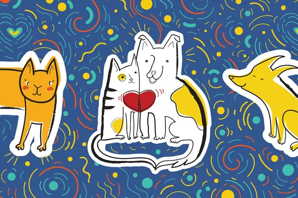 Vector-Grußkarte für die Party mit Hund und Katze — Stockvektor