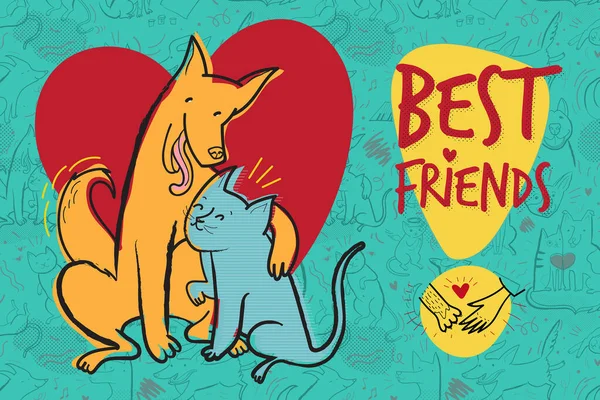 Birbirlerine Aşık Kedi Köpeklerle Dolu Bir Tebrik Kartı Sevimli Karakterler — Stok Vektör
