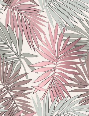 Yapraklı, tropik, pürüzsüz desen. Güzel tropikal yapraklar. Yaprakları olan şık bir yaz geçmişi. Palmiye yaprakları.