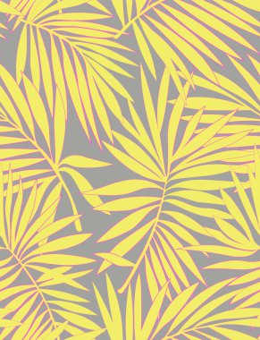 Yapraklı, tropik, pürüzsüz desen. Güzel tropikal yapraklar. Yaprakları olan şık bir yaz geçmişi. Palmiye yaprakları.