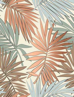 Yapraklı, tropik, pürüzsüz desen. Güzel tropikal yapraklar. Yaprakları olan şık bir yaz geçmişi. Palmiye yaprakları.