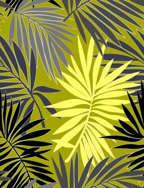 Yapraklı, tropik, pürüzsüz desen. Güzel tropikal yapraklar. Yaprakları olan şık bir yaz geçmişi. Palmiye yaprakları.