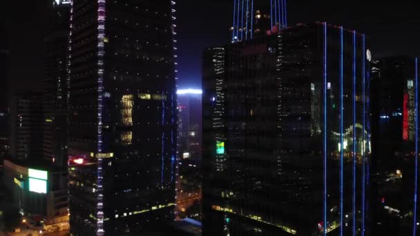 Shenzhen China Megvilágított Városkép Belvárosi Légi Felvétel — Stock videók