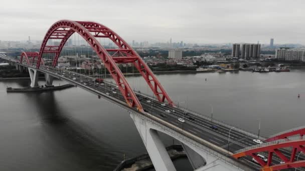 Guangzhou China Drohne Luftaufnahmen Tagesverkehr Der Xinguang Brücke — Stockvideo