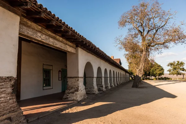 Portals of the Mission and Plaza Square in San Juan Bautista, California, USA.