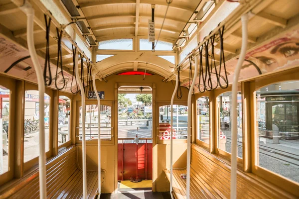 Detail of the interior of one of the tram cars cable car of San Francisco, California, USA — Stock Photo, Image