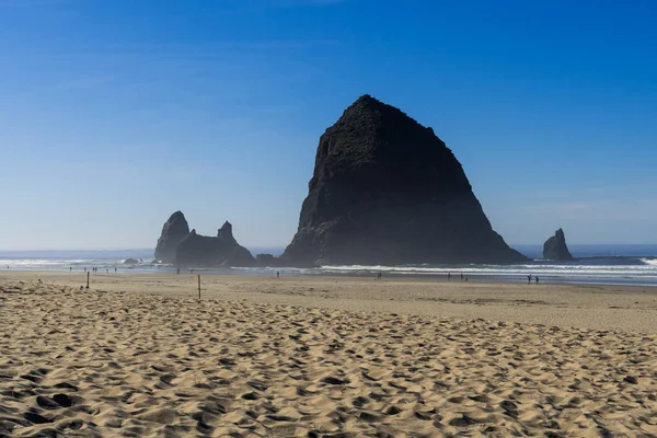 Sayısı büyük Haystack rock top Beach, Oregon, ABD.