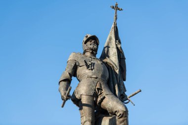 İspanyol fatihi Hernan Cortes heykelinin detay.
