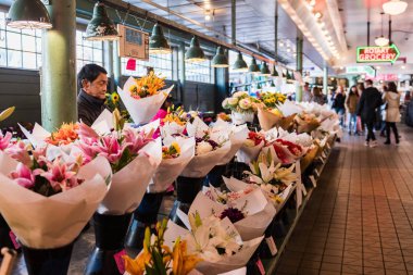 Seattle 'da Pike Market 'te çiçek kabini, Washington, ABD
