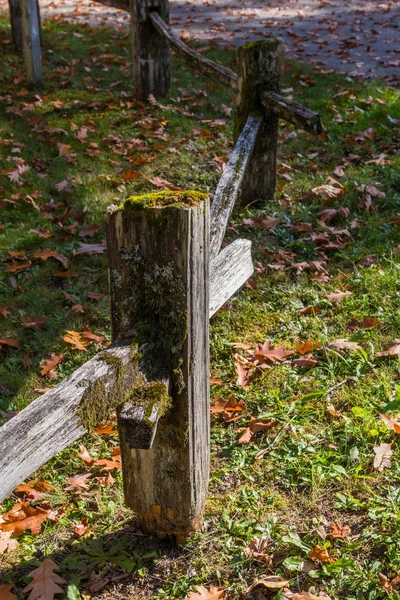 The wooden pole of a fence full of green moss near Concrete, Washington, USA — Stock Photo, Image