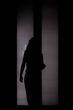 Arka ışıklı kapının önünde kadın silueti